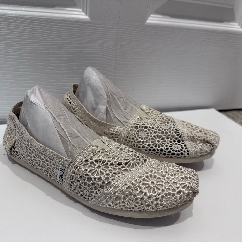 Toms Cream Flats with Laser-Cut Design